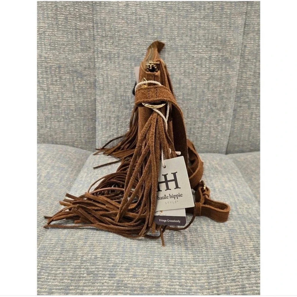 Haute Hippie Style Brown Fringe Crossbody Bag Suede Festival Boho Tassel Bag
